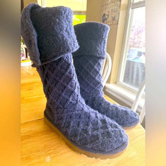 Ugg Gray Lattice Cardy Tall Knit Women's Round Toe Boots Size 9 Style 1016557 - Picture 1 of 7